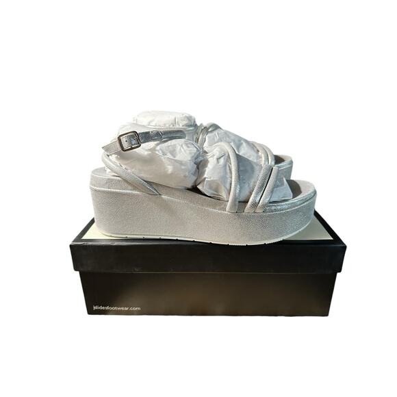 NEW J/SLIDES Quilt Platform Wedge Sandal in Silver Metallic Leather Womens 9 - Picture 10 of 12